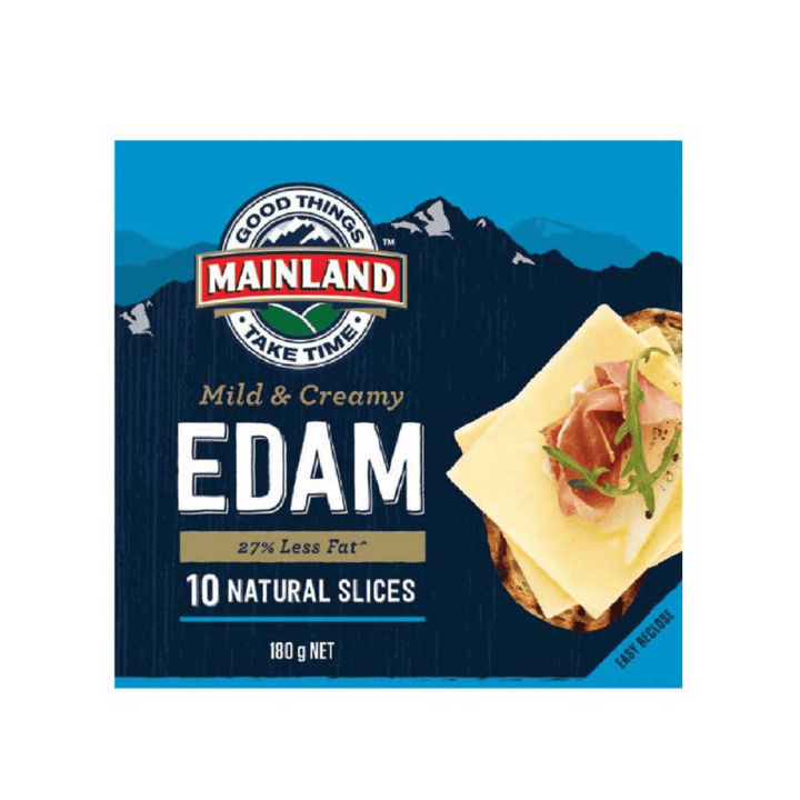 Mainland Edam Cheese Slice 180g | Auckland Grocery Delivery Get Mainland Edam Cheese Slice 180g delivered to your doorstep by your local Auckland grocery delivery. Shop Paddock To Pantry. Convenient online food shopping in NZ | Grocery Delivery Auckland | Grocery Delivery Nationwide | Fruit Baskets NZ | Online Food Shopping NZ Mainland Edam Cheese Slice 180g this sweet cheese an excellent idea for those who are seeking a low-fat cheese on their sandwich.