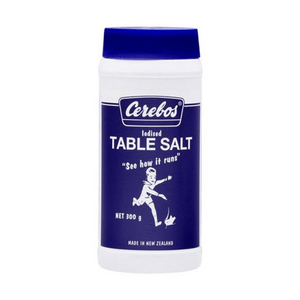 Cerebos Table Salt 300g | Auckland Grocery Delivery Get Cerebos Table Salt 300g delivered to your doorstep by your local Auckland grocery delivery. Shop Paddock To Pantry. Convenient online food shopping in NZ | Grocery Delivery Auckland | Grocery Delivery Nationwide | Fruit Baskets NZ | Online Food Shopping NZ Cerebos Table Salt Balance the flavour of dishes in your restaurant or café with cerebos iodised table salt, which contains added potassium iodate (iodine)