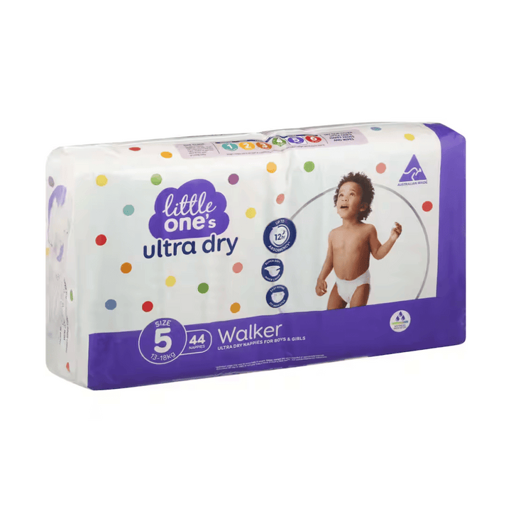 Little Ones Size 5 Walker Nappies 12-17 kg | Auckland Grocery Delivery Get Little Ones Size 5 Walker Nappies 12-17 kg delivered to your doorstep by your local Auckland grocery delivery. Shop Paddock To Pantry. Convenient online food shopping in NZ | Grocery Delivery Auckland | Grocery Delivery Nationwide | Fruit Baskets NZ | Online Food Shopping NZ Little Ones Size 5 Nappies have a super soft breathable inner lining with up to 12hrs absorbency, triple layer technology and easy fit indicator on front.