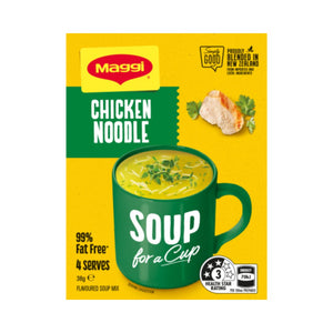 Maggi Soup in a Cup Chicken Noodle 4 pack | Auckland Grocery Delivery Get Maggi Soup in a Cup Chicken Noodle 4 pack delivered to your doorstep by your local Auckland grocery delivery. Shop Paddock To Pantry. Convenient online food shopping in NZ | Grocery Delivery Auckland | Grocery Delivery Nationwide | Fruit Baskets NZ | Online Food Shopping NZ Indulge in MAGGI Soup in a Cup Chicken Noodle, a rich and 99% fat-free soup made with real chicken broth. 