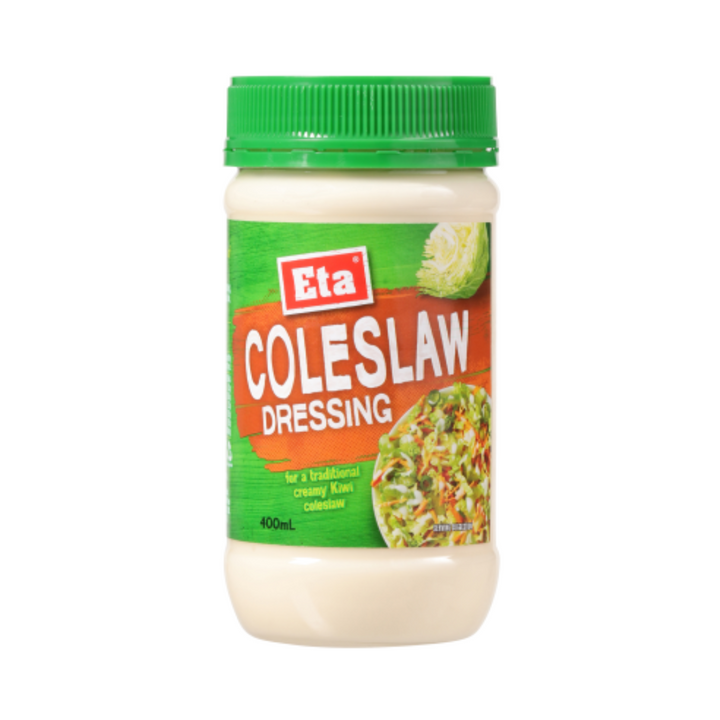 ETA Coleslaw Dressing 400ml | Auckland Grocery Delivery Get ETA Coleslaw Dressing 400ml delivered to your doorstep by your local Auckland grocery delivery. Shop Paddock To Pantry. Convenient online food shopping in NZ | Grocery Delivery Auckland | Grocery Delivery Nationwide | Fruit Baskets NZ | Online Food Shopping NZ ETA Coleslaw Dressing 400ml provides a creamy and tangy flavor ideal for coleslaw and salads. Fresh condiments delivered New Zealand wide.