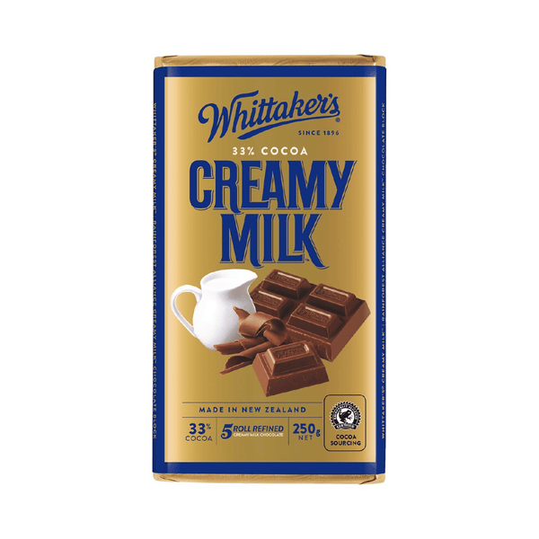 Free Whittaker's Block Whittakers Creamy Milk 250g provides a rich and creamy chocolate experience. High quality delicious chocolate for NZ wide delivery.