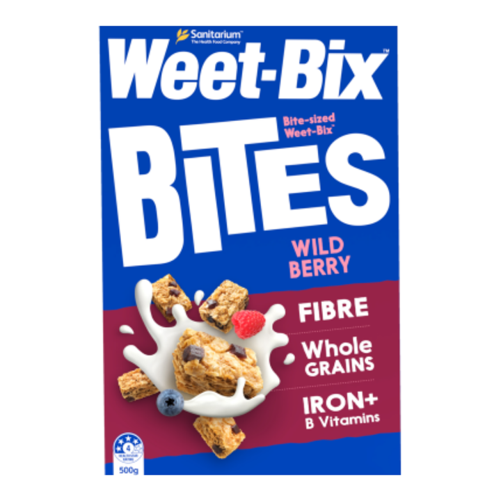 Sanitarium Weet-Bix Wildberry Bites 500g | Auckland Grocery Delivery Get Sanitarium Weet-Bix Wildberry Bites 500g delivered to your doorstep by your local Auckland grocery delivery. Shop Paddock To Pantry. Convenient online food shopping in NZ | Grocery Delivery Auckland | Grocery Delivery Nationwide | Fruit Baskets NZ | Online Food Shopping NZ If you like delicious wildberry flavours for breakfast – fill your bowl with Weet-Bix™ Wild Berry Bites. 