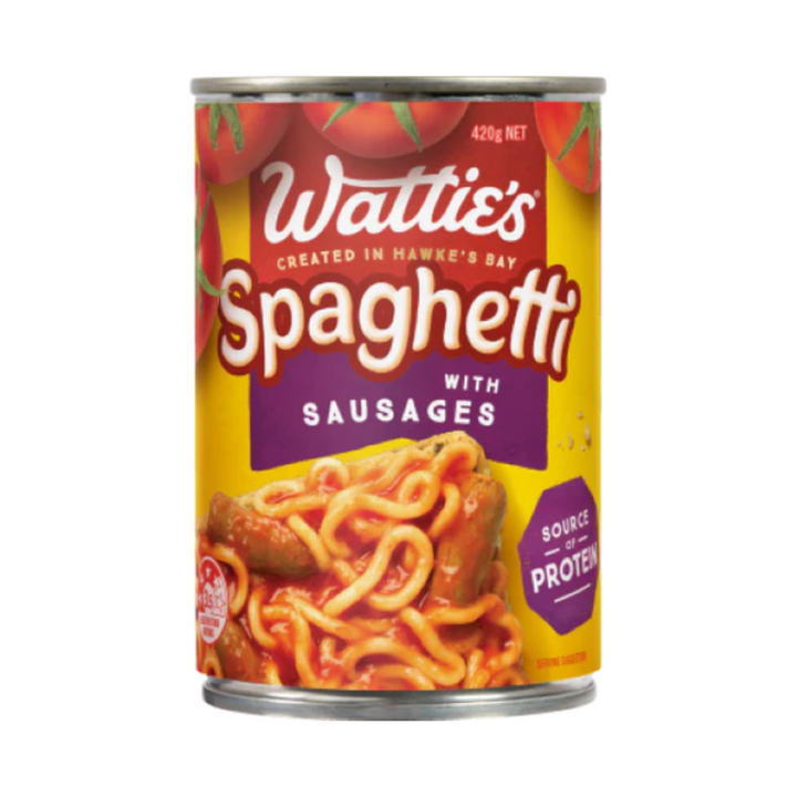 Watties Spaghetti with Sausages | Auckland Grocery Delivery Get Watties Spaghetti with Sausages delivered to your doorstep by your local Auckland grocery delivery. Shop Paddock To Pantry. Convenient online food shopping in NZ | Grocery Delivery Auckland | Grocery Delivery Nationwide | Fruit Baskets NZ | Online Food Shopping NZ Watties Spaghetti with Sausages 420g New Zealand's favourite saucy spaghetti just got even better, now with added sausages delivered to you at home!