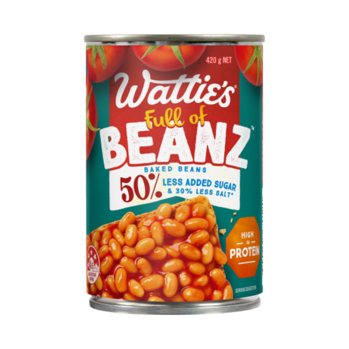 Watties Baked Beans with 50% Less Sugar | Auckland Grocery Delivery Get Watties Baked Beans with 50% Less Sugar delivered to your doorstep by your local Auckland grocery delivery. Shop Paddock To Pantry. Convenient online food shopping in NZ | Grocery Delivery Auckland | Grocery Delivery Nationwide | Fruit Baskets NZ | Online Food Shopping NZ Watties Baked Beans with 50% Less Sugar 420g The same great Wattie's® baked bean taste now with 50% less added sugar and 30% less salt!