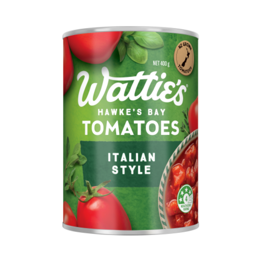 Watties Italian Style Tomatoes | Auckland Grocery Delivery Get Watties Italian Style Tomatoes delivered to your doorstep by your local Auckland grocery delivery. Shop Paddock To Pantry. Convenient online food shopping in NZ | Grocery Delivery Auckland | Grocery Delivery Nationwide | Fruit Baskets NZ | Online Food Shopping NZ Watties Italian Style Tomatoes 400g. These vibrant New Zealand grown tomatoes have been blended with oregano, basil, thyme and marjoram!