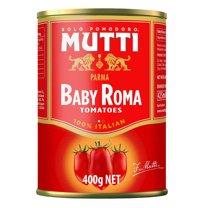 Mutti Baby Roma Tomatoes 400g | Auckland Grocery Delivery Get Mutti Baby Roma Tomatoes 400g delivered to your doorstep by your local Auckland grocery delivery. Shop Paddock To Pantry. Convenient online food shopping in NZ | Grocery Delivery Auckland | Grocery Delivery Nationwide | Fruit Baskets NZ | Online Food Shopping NZ Canned Tomatoes available for delivery to your doorstep with Paddock To Pantry’s Nationwide Grocery Delivery. Online shopping made easy in NZ.