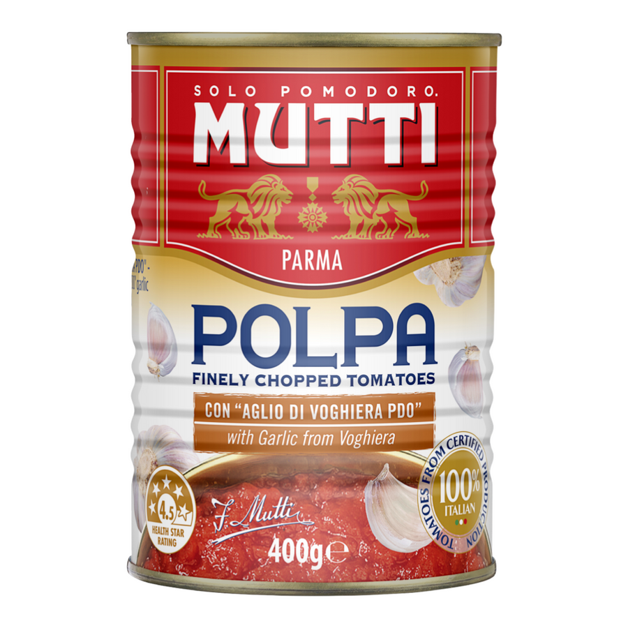 Mutti Polpa With Garlic 400g | Auckland Grocery Delivery Get Mutti Polpa With Garlic 400g delivered to your doorstep by your local Auckland grocery delivery. Shop Paddock To Pantry. Convenient online food shopping in NZ | Grocery Delivery Auckland | Grocery Delivery Nationwide | Fruit Baskets NZ | Online Food Shopping NZ Mutti Polpa With Garlic 400g is a premium blend of finely chopped tomatoes and fragrant garlic. Delivered nationwide overnight with Paddock to Pantry.