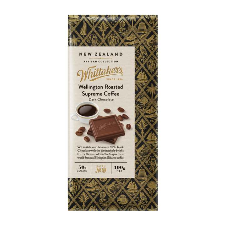 Wellington Roasted Supreme Coffee 100g | Auckland Grocery Delivery Get Wellington Roasted Supreme Coffee 100g delivered to your doorstep by your local Auckland grocery delivery. Shop Paddock To Pantry. Convenient online food shopping in NZ | Grocery Delivery Auckland | Grocery Delivery Nationwide | Fruit Baskets NZ | Online Food Shopping NZ Wellington Roasted Supreme Coffee 100g in Dark Chocolate is a bold blend of 62% dark chocolate infused with the rich, aromatic notes of locally roasted coffee.