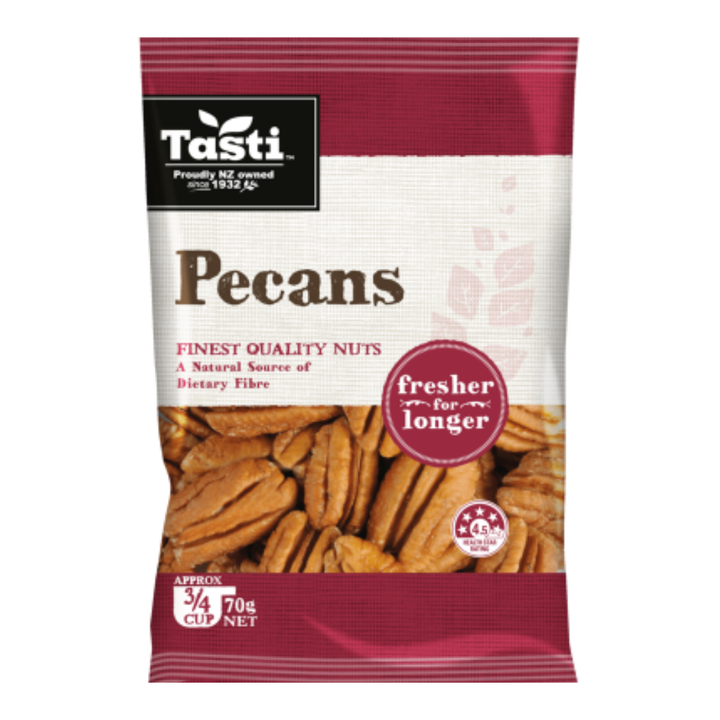 Tasti Pecans Mammoth 70g | Auckland Grocery Delivery Get Tasti Pecans Mammoth 70g delivered to your doorstep by your local Auckland grocery delivery. Shop Paddock To Pantry. Convenient online food shopping in NZ | Grocery Delivery Auckland | Grocery Delivery Nationwide | Fruit Baskets NZ | Online Food Shopping NZ Crunchy, buttery, and packed with natural goodness, Tasti Mammoth Pecans are perfect for snacking, baking, or adding to salads and desserts.