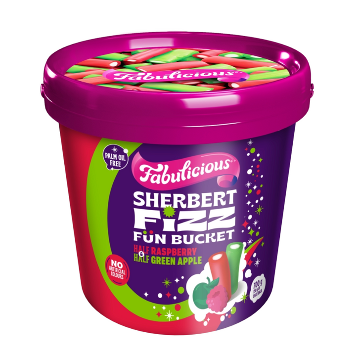Fabulicious Sherbert Fizz Fun Bucket | Auckland Grocery Delivery Get Fabulicious Sherbert Fizz Fun Bucket delivered to your doorstep by your local Auckland grocery delivery. Shop Paddock To Pantry. Convenient online food shopping in NZ | Grocery Delivery Auckland | Grocery Delivery Nationwide | Fruit Baskets NZ | Online Food Shopping NZ RJ’s Fabulicious Fizzy Sherbert Fun Bucket with Raspberry & Green Apple chews, NZ made & available with convenient online grocery delivery NZ wide.