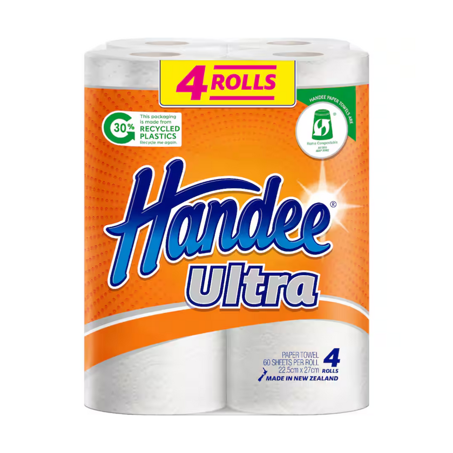 Handee Paper Towels 2 x 60 Sheets | Auckland Grocery Delivery Get Handee Paper Towels 2 x 60 Sheets delivered to your doorstep by your local Auckland grocery delivery. Shop Paddock To Pantry. Convenient online food shopping in NZ | Grocery Delivery Auckland | Grocery Delivery Nationwide | Fruit Baskets NZ | Online Food Shopping NZ Handee Paper Towels selected fibres within the paper towel are made to interlock, creating greater strength and a sponge-like structure for maximum absorption.