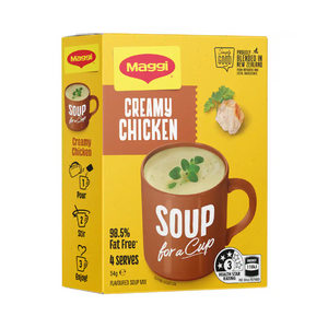 Maggi Soup For a Cup Creamy Chicken 4 pack | Auckland Grocery Delivery Get Maggi Soup For a Cup Creamy Chicken 4 pack delivered to your doorstep by your local Auckland grocery delivery. Shop Paddock To Pantry. Convenient online food shopping in NZ | Grocery Delivery Auckland | Grocery Delivery Nationwide | Fruit Baskets NZ | Online Food Shopping NZ Indulge in the savory richness of MAGGI Soup in a Cup Creamy Chicken. Made with 98.5% less fat, this delicious soup will warm your body and soul.