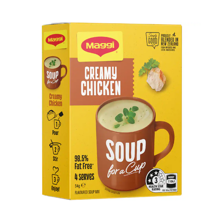 Maggi Soup For a Cup Creamy Chicken 4 pack | Auckland Grocery Delivery Get Maggi Soup For a Cup Creamy Chicken 4 pack delivered to your doorstep by your local Auckland grocery delivery. Shop Paddock To Pantry. Convenient online food shopping in NZ | Grocery Delivery Auckland | Grocery Delivery Nationwide | Fruit Baskets NZ | Online Food Shopping NZ Indulge in the savory richness of MAGGI Soup in a Cup Creamy Chicken. Made with 98.5% less fat, this delicious soup will warm your body and soul.