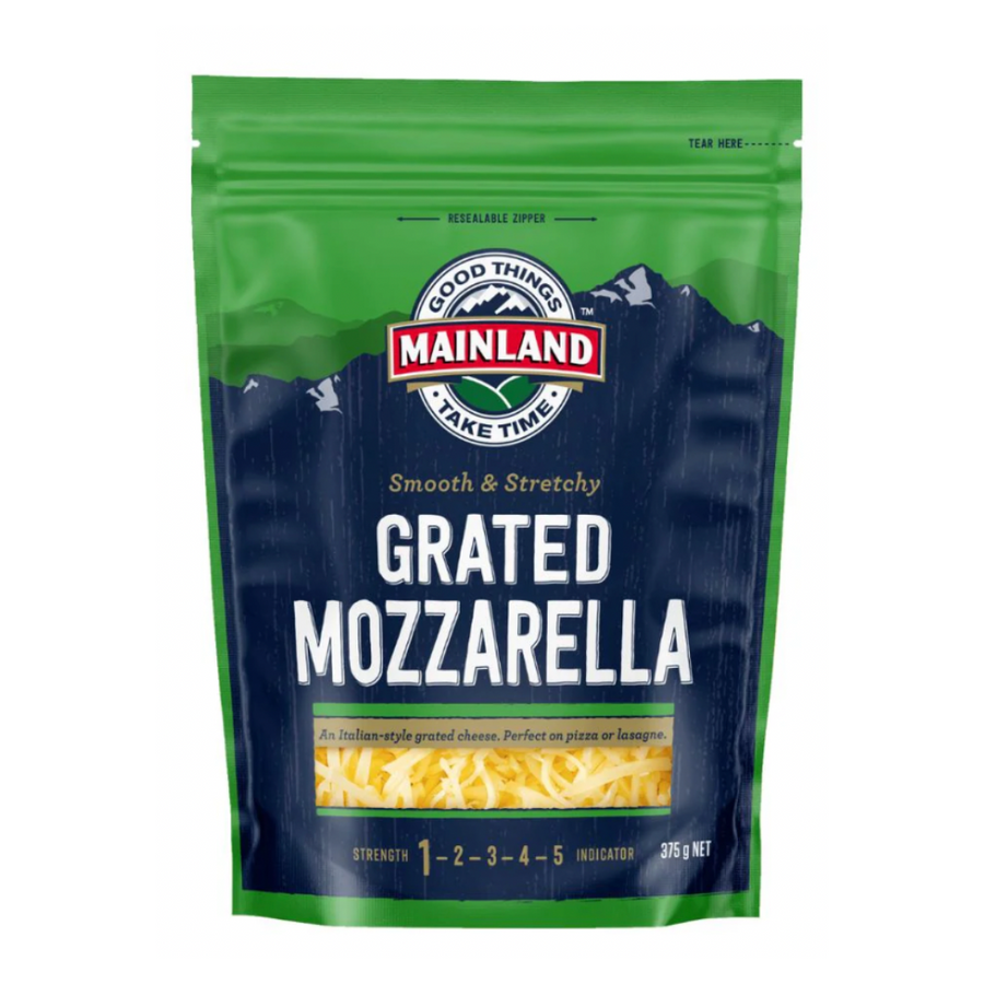 Mainland Grated Mozzarella 375g | Auckland Grocery Delivery Get Mainland Grated Mozzarella 375g delivered to your doorstep by your local Auckland grocery delivery. Shop Paddock To Pantry. Convenient online food shopping in NZ | Grocery Delivery Auckland | Grocery Delivery Nationwide | Fruit Baskets NZ | Online Food Shopping NZ Our Mainland Grated Mozzarella is the perfect way to add a touch of passion to your cooking. Our Italian-style cheese is already shredded for your convenience.