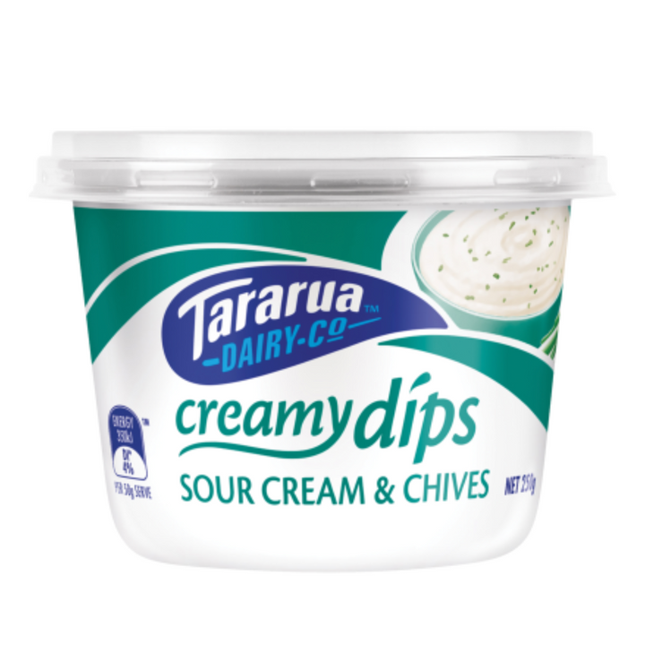 Tararua Sour Cream & Chives Dip 250g | Auckland Grocery Delivery Get Tararua Sour Cream & Chives Dip 250g delivered to your doorstep by your local Auckland grocery delivery. Shop Paddock To Pantry. Convenient online food shopping in NZ | Grocery Delivery Auckland | Grocery Delivery Nationwide | Fruit Baskets NZ | Online Food Shopping NZ Tararua Sour Cream & Chives Dip 250g is a creamy and flavourful delight, perfect for any occasion. Nationwide Grocery Delivery.