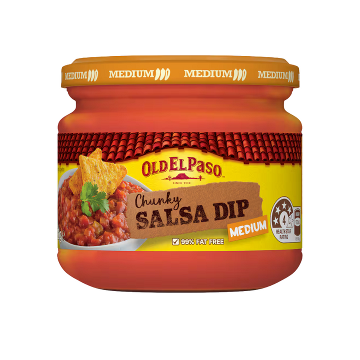 Old El Paso Chunky Salsa Dip Medium 312g | Auckland Grocery Delivery Get Old El Paso Chunky Salsa Dip Medium 312g delivered to your doorstep by your local Auckland grocery delivery. Shop Paddock To Pantry. Convenient online food shopping in NZ | Grocery Delivery Auckland | Grocery Delivery Nationwide | Fruit Baskets NZ | Online Food Shopping NZ This delicious dip is packed with the authentic flavours of Mexico, featuring chunky, juicy tomatoes and sweet green capsicums. Available at Paddock to Pantry. 