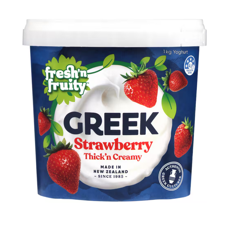 Fresh 'n Fruity Greek Strawberry Yoghurt 1kg | Auckland Grocery Delivery Get Fresh 'n Fruity Greek Strawberry Yoghurt 1kg delivered to your doorstep by your local Auckland grocery delivery. Shop Paddock To Pantry. Convenient online food shopping in NZ | Grocery Delivery Auckland | Grocery Delivery Nationwide | Fruit Baskets NZ | Online Food Shopping NZ Fresh & Fruity Greek Apricot Yoghurt is great for a healthy snack, Get it delivered Auckland wide at Paddock to Pantry
