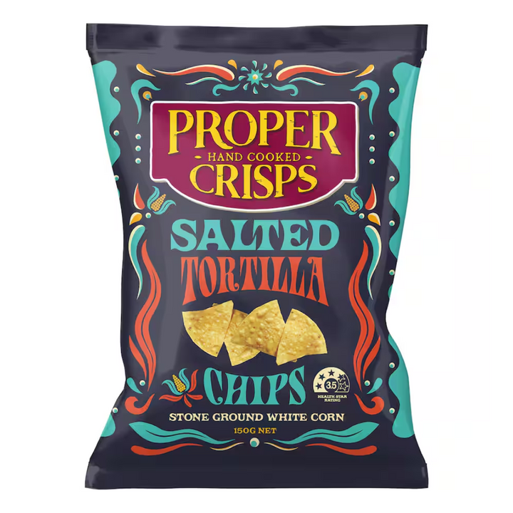 Proper Crisps Tortilla Salted Chips 150g | Auckland Grocery Delivery Get Proper Crisps Tortilla Salted Chips 150g delivered to your doorstep by your local Auckland grocery delivery. Shop Paddock To Pantry. Convenient online food shopping in NZ | Grocery Delivery Auckland | Grocery Delivery Nationwide | Fruit Baskets NZ | Online Food Shopping NZ Proper Crisps Tortilla Salted Chips 150g – gluten-free, crunchy, and seasoned with Marlborough sea salt. Perfect with dips or on their own.