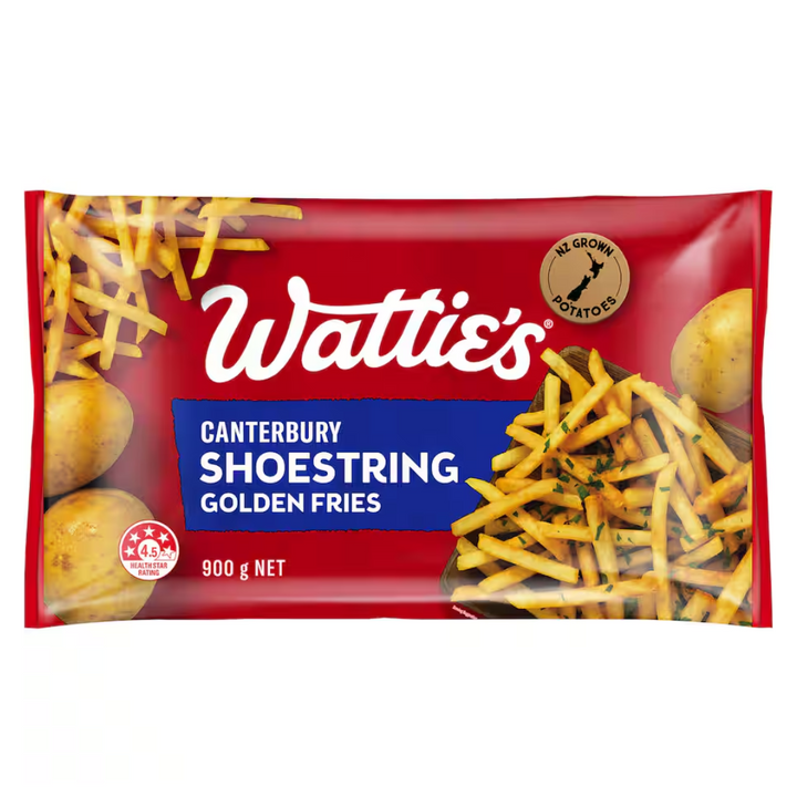 Watties Shoestring Golden Fries 900g | Auckland Grocery Delivery Get Watties Shoestring Golden Fries 900g delivered to your doorstep by your local Auckland grocery delivery. Shop Paddock To Pantry. Convenient online food shopping in NZ | Grocery Delivery Auckland | Grocery Delivery Nationwide | Fruit Baskets NZ | Online Food Shopping NZ Crispy, golden Wattie’s® Shoestring Fries made with NZ potatoes & canola oil. Low in saturated fat with convenient online grocery delivery NZ.