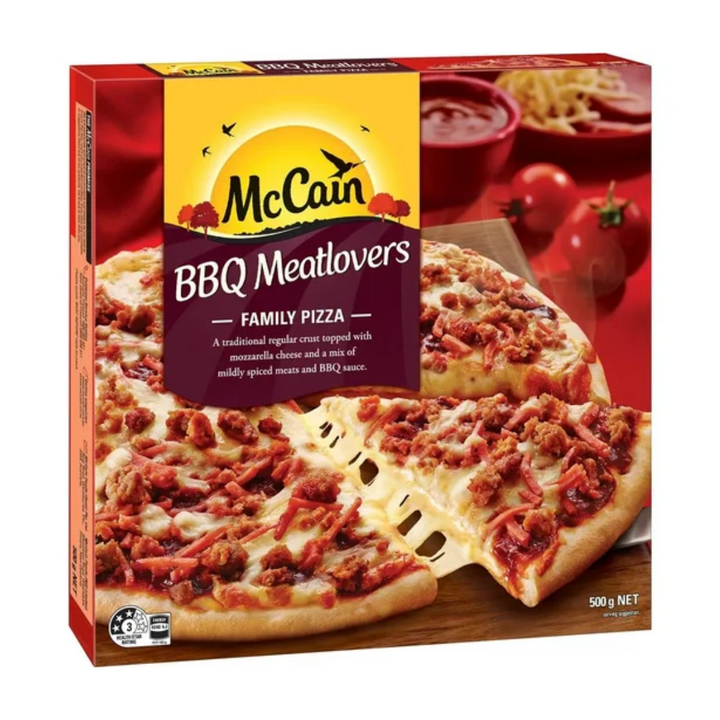 Mccain BBQ Meatlovers Pizza 500g | Auckland Grocery Delivery Get Mccain BBQ Meatlovers Pizza 500g delivered to your doorstep by your local Auckland grocery delivery. Shop Paddock To Pantry. Convenient online food shopping in NZ | Grocery Delivery Auckland | Grocery Delivery Nationwide | Fruit Baskets NZ | Online Food Shopping NZ McCain BBQ Meatlovers Pizza 500g – Crispy base, smoky BBQ sauce & loaded meat toppings. Fast, easy dinner from your freezer. NZ-wide grocery delivery.
