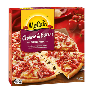 McCain Cheese and Bacon Pizza 500g | Auckland Grocery Delivery Get McCain Cheese and Bacon Pizza 500g delivered to your doorstep by your local Auckland grocery delivery. Shop Paddock To Pantry. Convenient online food shopping in NZ | Grocery Delivery Auckland | Grocery Delivery Nationwide | Fruit Baskets NZ | Online Food Shopping NZ McCain Cheese & Bacon Pizza 500g – Crispy base, cheesy topping & smoky bacon. A freezer-friendly classic for easy dinners. Online grocery delivery NZ-wide.
