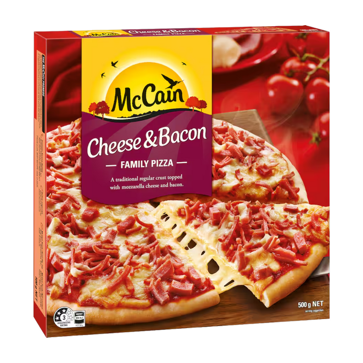 McCain Cheese and Bacon Pizza 500g | Auckland Grocery Delivery Get McCain Cheese and Bacon Pizza 500g delivered to your doorstep by your local Auckland grocery delivery. Shop Paddock To Pantry. Convenient online food shopping in NZ | Grocery Delivery Auckland | Grocery Delivery Nationwide | Fruit Baskets NZ | Online Food Shopping NZ McCain Cheese & Bacon Pizza 500g – Crispy base, cheesy topping & smoky bacon. A freezer-friendly classic for easy dinners. Online grocery delivery NZ-wide.