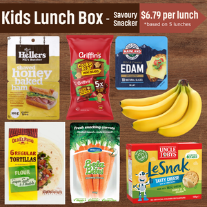 School Lunch Box - Savoury Snacker | Auckland Grocery Delivery Get School Lunch Box - Savoury Snacker delivered to your doorstep by your local Auckland grocery delivery. Shop Paddock To Pantry. Convenient online food shopping in NZ | Grocery Delivery Auckland | Grocery Delivery Nationwide | Fruit Baskets NZ | Online Food Shopping NZ Ready-to-pack savoury school lunch box bundle with ham, cheese, wraps, snacks, fruit & more. Easy, tasty, kid-friendly lunches made simple.