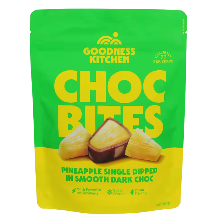 Goodness Kitchen Choc Bite Pineapple | Auckland Grocery Delivery Get Goodness Kitchen Choc Bite Pineapple delivered to your doorstep by your local Auckland grocery delivery. Shop Paddock To Pantry. Convenient online food shopping in NZ | Grocery Delivery Auckland | Grocery Delivery Nationwide | Fruit Baskets NZ | Online Food Shopping NZ Gluten-free pineapple choc bites from Goodness Kitchen. Sweet, simple snacks delivered NZ-wide. Shop online with Paddock to Pantry.