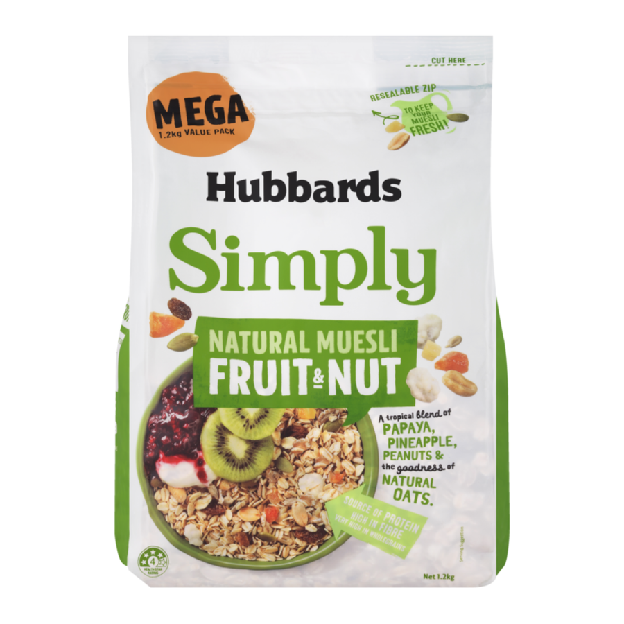 Hubbards Simply Muesli Fruit & Nut | Auckland Grocery Delivery Get Hubbards Simply Muesli Fruit & Nut delivered to your doorstep by your local Auckland grocery delivery. Shop Paddock To Pantry. Convenient online food shopping in NZ | Grocery Delivery Auckland | Grocery Delivery Nationwide | Fruit Baskets NZ | Online Food Shopping NZ Hubbards Simply Muesli Fruit & Nut — hearty muesli with oats, fruits & nuts. Shop online for grocery delivery NZ‑wide from your trusted online supermarket.