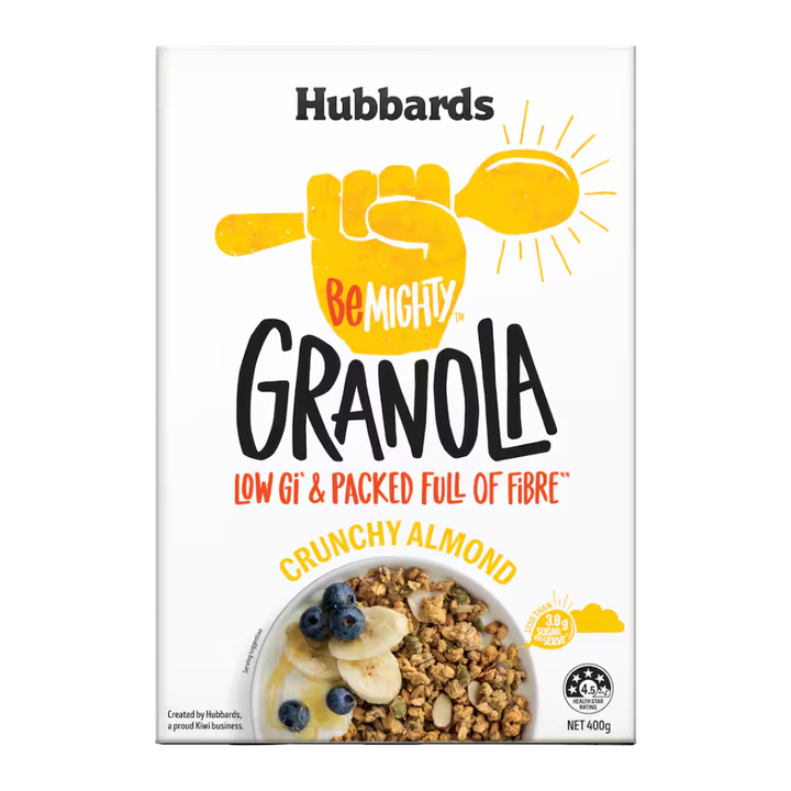 Hubbards BeMighty Granola Crunchy Almond | Auckland Grocery Delivery Get Hubbards BeMighty Granola Crunchy Almond delivered to your doorstep by your local Auckland grocery delivery. Shop Paddock To Pantry. Convenient online food shopping in NZ | Grocery Delivery Auckland | Grocery Delivery Nationwide | Fruit Baskets NZ | Online Food Shopping NZ Crunchy almond granola packed with oats and energy. Buy online from our NZ grocery delivery store—great value, no subscription needed.