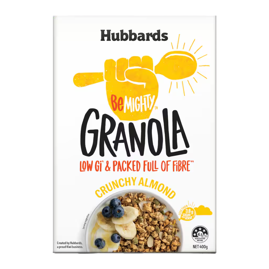 Hubbards BeMighty Granola Crunchy Almond | Auckland Grocery Delivery Get Hubbards BeMighty Granola Crunchy Almond delivered to your doorstep by your local Auckland grocery delivery. Shop Paddock To Pantry. Convenient online food shopping in NZ | Grocery Delivery Auckland | Grocery Delivery Nationwide | Fruit Baskets NZ | Online Food Shopping NZ Crunchy almond granola packed with oats and energy. Buy online from our NZ grocery delivery store—great value, no subscription needed.