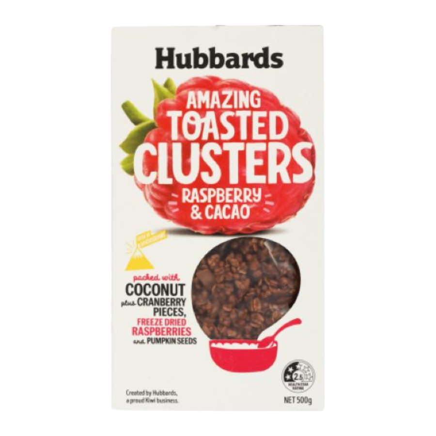 Hubbards Amazing Cluster Raspberry Cacao | Auckland Grocery Delivery Get Hubbards Amazing Cluster Raspberry Cacao delivered to your doorstep by your local Auckland grocery delivery. Shop Paddock To Pantry. Convenient online food shopping in NZ | Grocery Delivery Auckland | Grocery Delivery Nationwide | Fruit Baskets NZ | Online Food Shopping NZ Crunchy raspberry cacao granola packed with whole grains. High fibre, plant-based breakfast. Nationwide grocery delivery NZ-wide.