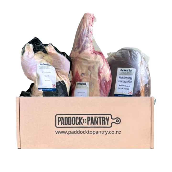 Christmas Trio Box | Auckland Grocery Delivery Get Christmas Trio Box delivered to your doorstep by your local Auckland grocery delivery. Shop Paddock To Pantry. Convenient online food shopping in NZ | Grocery Delivery Auckland | Grocery Delivery Nationwide | Fruit Baskets NZ | Online Food Shopping NZ Christmas Meat delivery doesn't get any better than this! Our Christmas Trio Box includes a half champagne ham, lamb leg roast & a whole chicken. Yum!