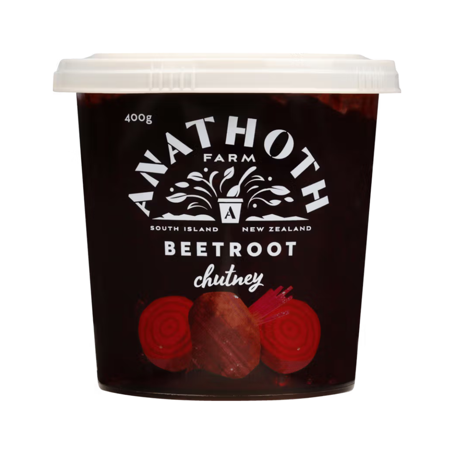 Anathoth Farm Chutney Beetroot | Auckland Grocery Delivery Get Anathoth Farm Chutney Beetroot delivered to your doorstep by your local Auckland grocery delivery. Shop Paddock To Pantry. Convenient online food shopping in NZ | Grocery Delivery Auckland | Grocery Delivery Nationwide | Fruit Baskets NZ | Online Food Shopping NZ Shop Anathoth Farm Beetroot Chutney – NZ-made, gluten free and vegan. Sweet, earthy and perfect with cheese or salads. Delivered nationwide.