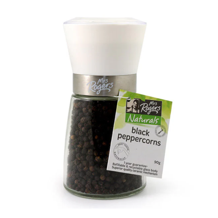 Mrs Rogers Pepper Grinder 90g | Auckland Grocery Delivery Get Mrs Rogers Pepper Grinder 90g delivered to your doorstep by your local Auckland grocery delivery. Shop Paddock To Pantry. Convenient online food shopping in NZ | Grocery Delivery Auckland | Grocery Delivery Nationwide | Fruit Baskets NZ | Online Food Shopping NZ Mrs Rogers Pepper Grinder 48g provides freshly ground black pepper for a burst of robust flavor. Quality peppercorns delivered door to door.