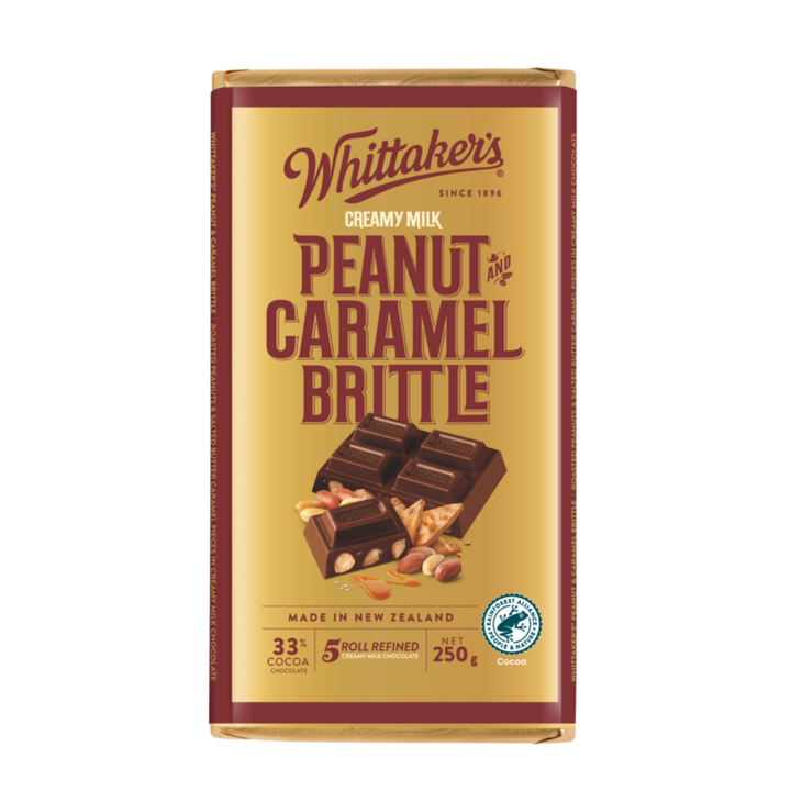 Whittakers Peanut and Caramel Brittle | Auckland Grocery Delivery Get Whittakers Peanut and Caramel Brittle delivered to your doorstep by your local Auckland grocery delivery. Shop Paddock To Pantry. Convenient online food shopping in NZ | Grocery Delivery Auckland | Grocery Delivery Nationwide | Fruit Baskets NZ | Online Food Shopping NZ Crunchy caramel brittle and roasted peanuts in smooth Whittaker’s chocolate. Perfect treat or gift. Shop chocolate online NZ-wide.