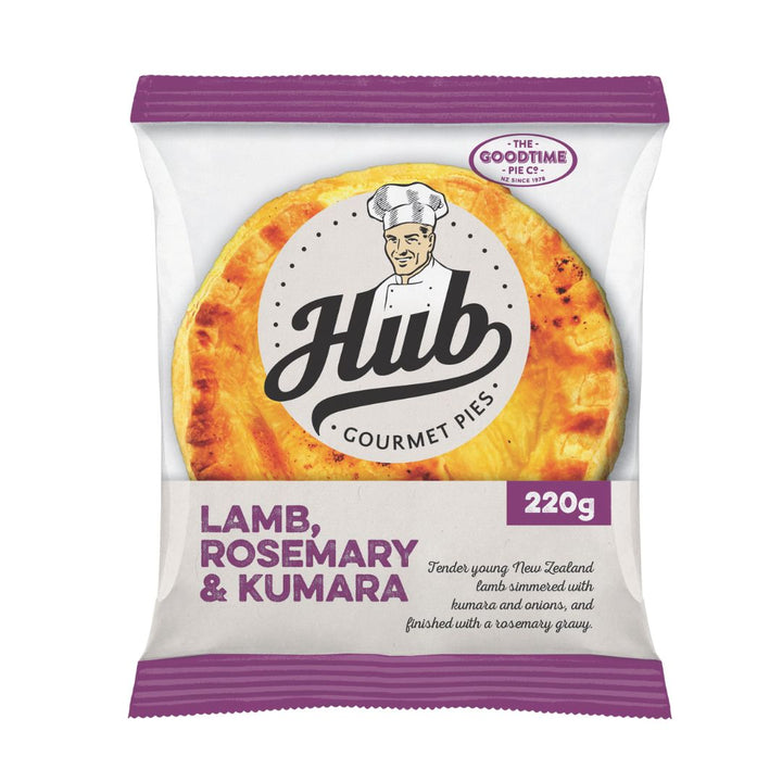 Hub Lamb, Rosemary & Kumara Pie | Auckland Grocery Delivery Get Hub Lamb, Rosemary & Kumara Pie delivered to your doorstep by your local Auckland grocery delivery. Shop Paddock To Pantry. Convenient online food shopping in NZ | Grocery Delivery Auckland | Grocery Delivery Nationwide | Fruit Baskets NZ | Online Food Shopping NZ Gourmet lamb, rosemary & kumara pie baked fresh from frozen. Tender filling in golden pastry. Shop Hub pies online NZ-wide.