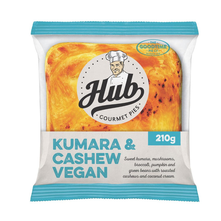 Hub Kumara & Cashew Vegan Pie | Auckland Grocery Delivery Get Hub Kumara & Cashew Vegan Pie delivered to your doorstep by your local Auckland grocery delivery. Shop Paddock To Pantry. Convenient online food shopping in NZ | Grocery Delivery Auckland | Grocery Delivery Nationwide | Fruit Baskets NZ | Online Food Shopping NZ Vegan kumara & cashew pie baked fresh from frozen. Comforting plant-based filling in golden pastry. Shop Hub vegan pies online NZ-wide.