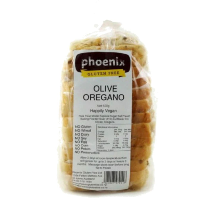 Phoenix Olive and Oregano Bread | Auckland Grocery Delivery Get Phoenix Olive and Oregano Bread delivered to your doorstep by your local Auckland grocery delivery. Shop Paddock To Pantry. Convenient online food shopping in NZ | Grocery Delivery Auckland | Grocery Delivery Nationwide | Fruit Baskets NZ | Online Food Shopping NZ Gluten free olive & oregano sliced bread, frozen for freshness. Perfect for toasting or sandwiches. Shop Phoenix gluten free bread online NZ-wide.