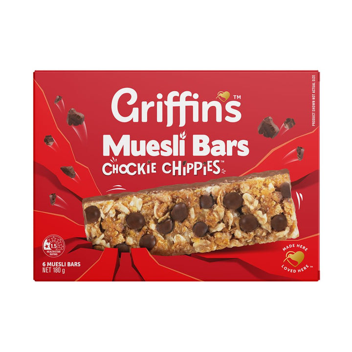 Griffins Muesli Bars Chockie Chippies | Auckland Grocery Delivery Get Griffins Muesli Bars Chockie Chippies delivered to your doorstep by your local Auckland grocery delivery. Shop Paddock To Pantry. Convenient online food shopping in NZ | Grocery Delivery Auckland | Grocery Delivery Nationwide | Fruit Baskets NZ | Online Food Shopping NZ Chewy muesli bars with chocolate chips, perfect for lunchboxes and on-the-go snacking. A family favourite delivered nationwide.