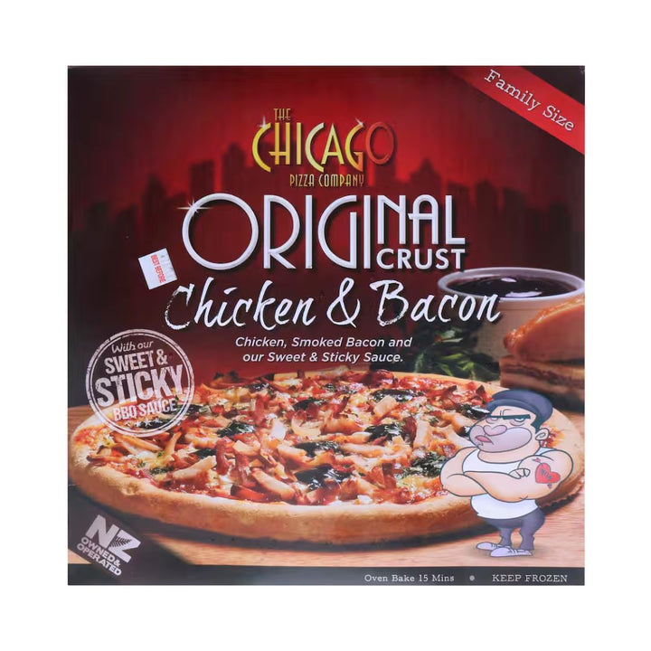 Chicago Chicken and Bacon Pizza | Auckland Grocery Delivery Get Chicago Chicken and Bacon Pizza delivered to your doorstep by your local Auckland grocery delivery. Shop Paddock To Pantry. Convenient online food shopping in NZ | Grocery Delivery Auckland | Grocery Delivery Nationwide | Fruit Baskets NZ | Online Food Shopping NZ Frozen chicken and bacon pizza with rich tomato base and melted cheese. Perfect for quick family dinners. Delivered nationwide.
