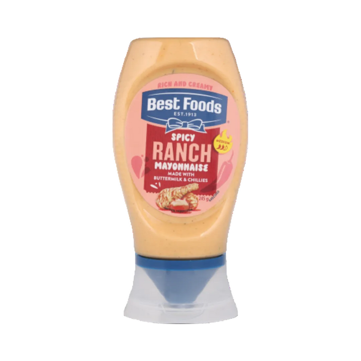 Best Foods Spicy Ranch | Auckland Grocery Delivery Get Best Foods Spicy Ranch delivered to your doorstep by your local Auckland grocery delivery. Shop Paddock To Pantry. Convenient online food shopping in NZ | Grocery Delivery Auckland | Grocery Delivery Nationwide | Fruit Baskets NZ | Online Food Shopping NZ Creamy spicy ranch sauce with a mild chilli kick. Perfect for burgers, wraps, salads, and dipping. Shop Best Foods sauces online NZ-wide.