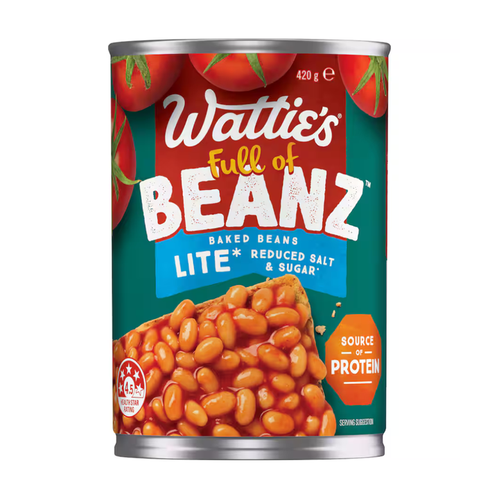 Wattie’s Baked Beanz Lite – 420g | Auckland Grocery Delivery Get Wattie’s Baked Beanz Lite – 420g delivered to your doorstep by your local Auckland grocery delivery. Shop Paddock To Pantry. Convenient online food shopping in NZ | Grocery Delivery Auckland | Grocery Delivery Nationwide | Fruit Baskets NZ | Online Food Shopping NZ Watties Baked Beans with 50% Less Sugar 420g The same great Wattie's® baked bean taste now with 50% less added sugar and 30% less salt!
