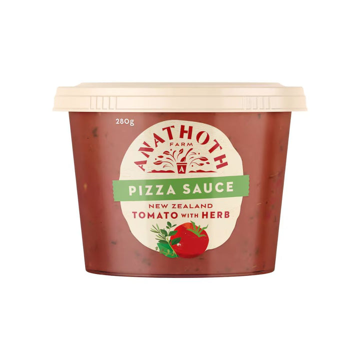 Anathoth Pizza Sauce Anathoth Pizza Sauce 280g. NZ tomato & herb pizza base sauce for homemade pizzas & flatbreads. Easy dinner staple. NZ delivery.