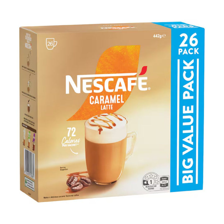 Nescafe Caramel Latte Sachets 442g | Auckland Grocery Delivery Get Nescafe Caramel Latte Sachets 442g delivered to your doorstep by your local Auckland grocery delivery. Shop Paddock To Pantry. Convenient online food shopping in NZ | Grocery Delivery Auckland | Grocery Delivery Nationwide | Fruit Baskets NZ | Online Food Shopping NZ Enjoy Nescafé Caramel Latte Sachets 442g from Paddock to Pantry. Sweet, creamy café coffee at home with fast and convenient NZ-wide delivery.