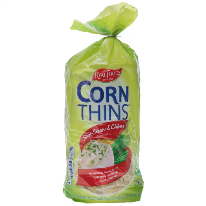 Real Food Corn Thins Sour Cream & Chive | Auckland Grocery Delivery Get Real Food Corn Thins Sour Cream & Chive delivered to your doorstep by your local Auckland grocery delivery. Shop Paddock To Pantry. Convenient online food shopping in NZ | Grocery Delivery Auckland | Grocery Delivery Nationwide | Fruit Baskets NZ | Online Food Shopping NZ Real Foods Corn Thins Sour Cream & Chives the perfect snack to add to your grocery delivery with Paddock to Pantry this week. NZ's local supermarket.