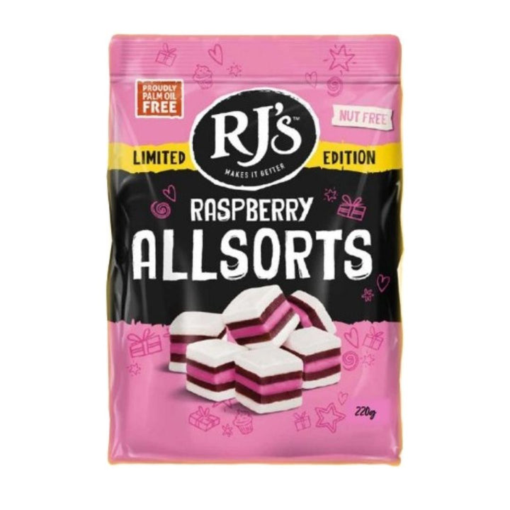 Rj Raspberry Allsorts Limited Edition | Auckland Grocery Delivery Get Rj Raspberry Allsorts Limited Edition delivered to your doorstep by your local Auckland grocery delivery. Shop Paddock To Pantry. Convenient online food shopping in NZ | Grocery Delivery Auckland | Grocery Delivery Nationwide | Fruit Baskets NZ | Online Food Shopping NZ RJ’s Raspberry Licorice Allsorts limited edition lollies. Fruity twist on a classic — shop sweets online with fast NZ grocery delivery to your door.