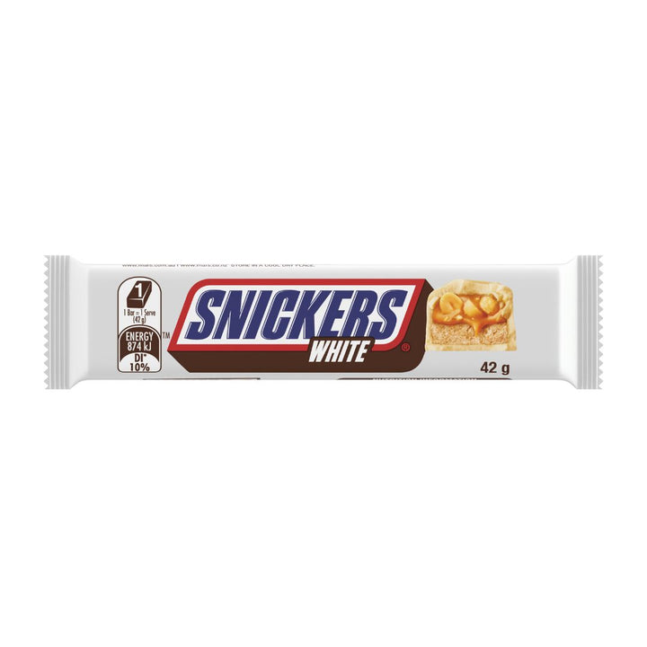 Snickers White Chocolate | Auckland Grocery Delivery Get Snickers White Chocolate delivered to your doorstep by your local Auckland grocery delivery. Shop Paddock To Pantry. Convenient online food shopping in NZ | Grocery Delivery Auckland | Grocery Delivery Nationwide | Fruit Baskets NZ | Online Food Shopping NZ Snickers White Chocolate bar. Caramel, nougat and peanuts in creamy white chocolate — shop chocolate treats online with fast NZ grocery delivery to your door.