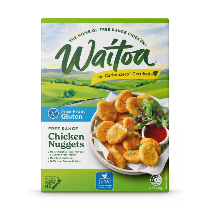 Waitoa Gluten Free Chicken Nugget 450g | Auckland Grocery Delivery Get Waitoa Gluten Free Chicken Nugget 450g delivered to your doorstep by your local Auckland grocery delivery. Shop Paddock To Pantry. Convenient online food shopping in NZ | Grocery Delivery Auckland | Grocery Delivery Nationwide | Fruit Baskets NZ | Online Food Shopping NZ Waitoa free-from-gluten chicken tenders make a great addition to salads and wraps, or enjoy them on their own for a no-fuss meal. 